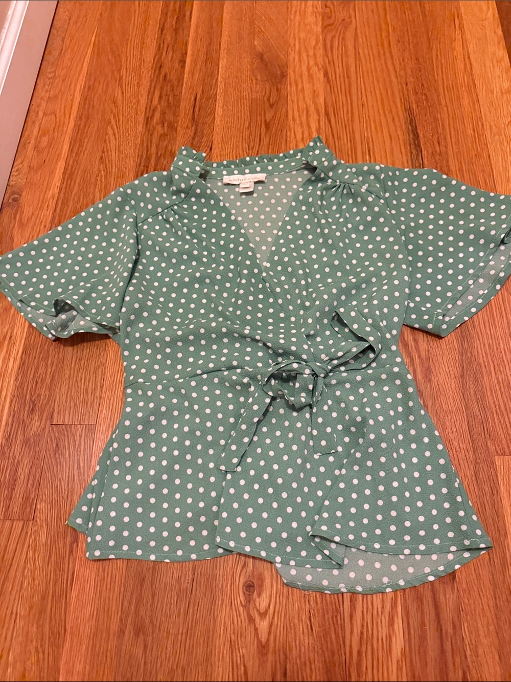 Monteau Green Polka Dot Wrap Blouse